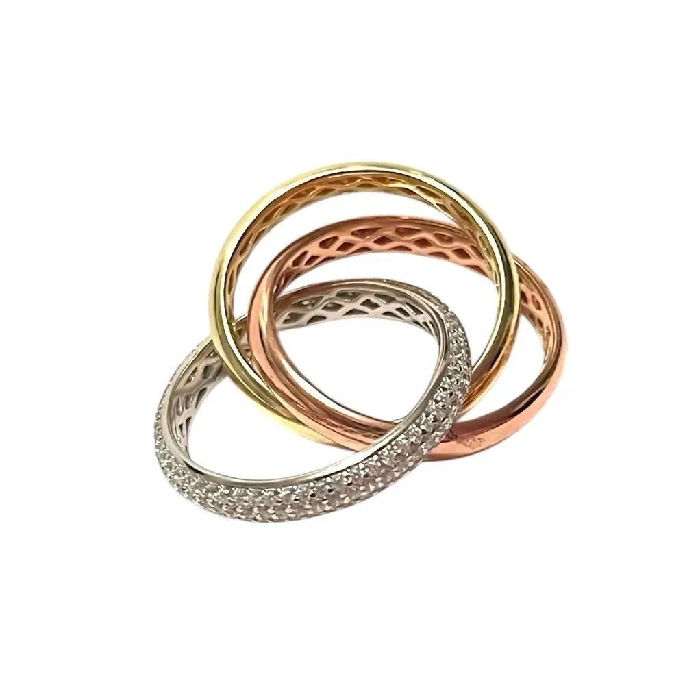Sterling Silver CZ Tri Tone Interlocking Rolling Ring
